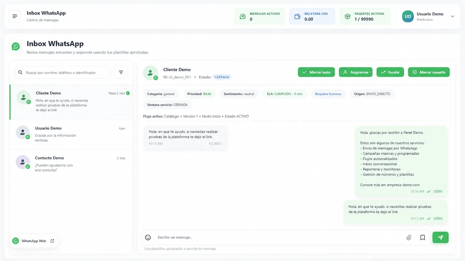 Inbox Whatsapp en Panel by LESCOD